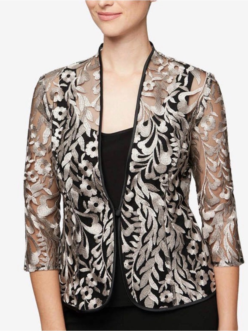 Alex Evenings Jacket with Gorgeous Metallic Mesh Embroidery Size M